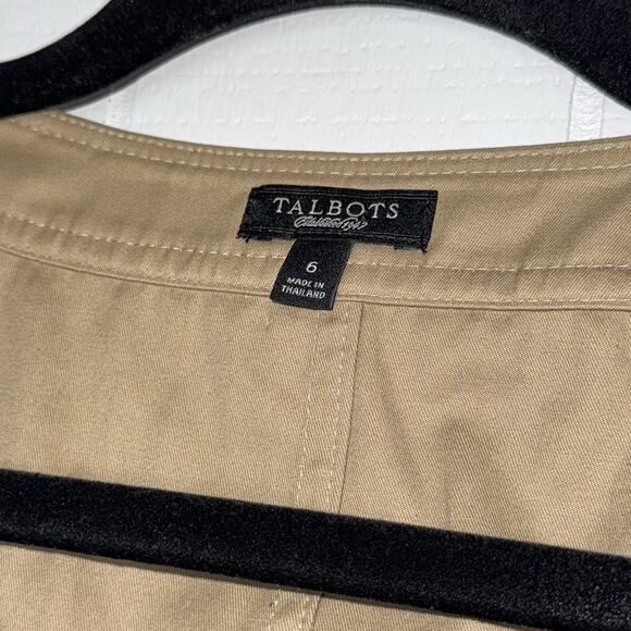 Talbots Women’s Button Front Sheath Dress Ruffle Detail Khaki Brown Size 6 - Picture 4 of 5